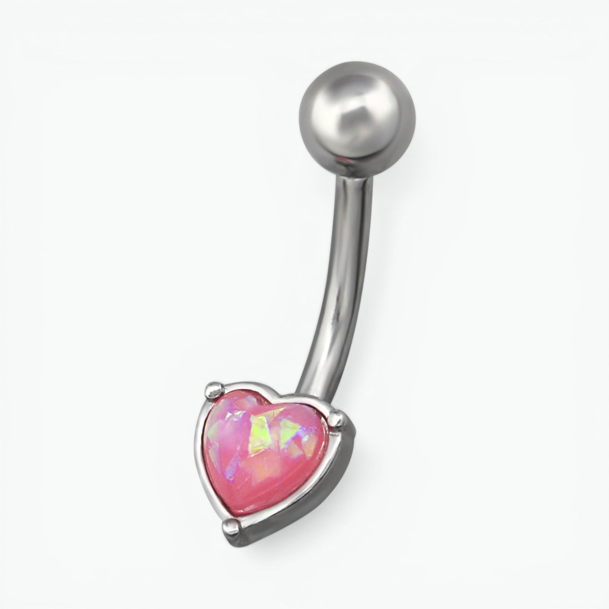 Piercing au nombril en acier et opale rose