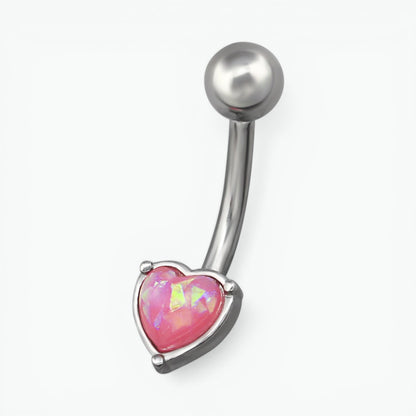 Piercing au nombril en acier et opale rose