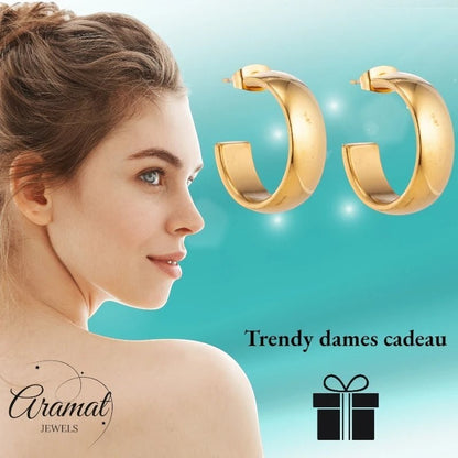 Oorbellen – 22mm Hoepel Creool Glad RVS Goudkleur Unisex - Aramat Jewels - Oorringen - cadeautip