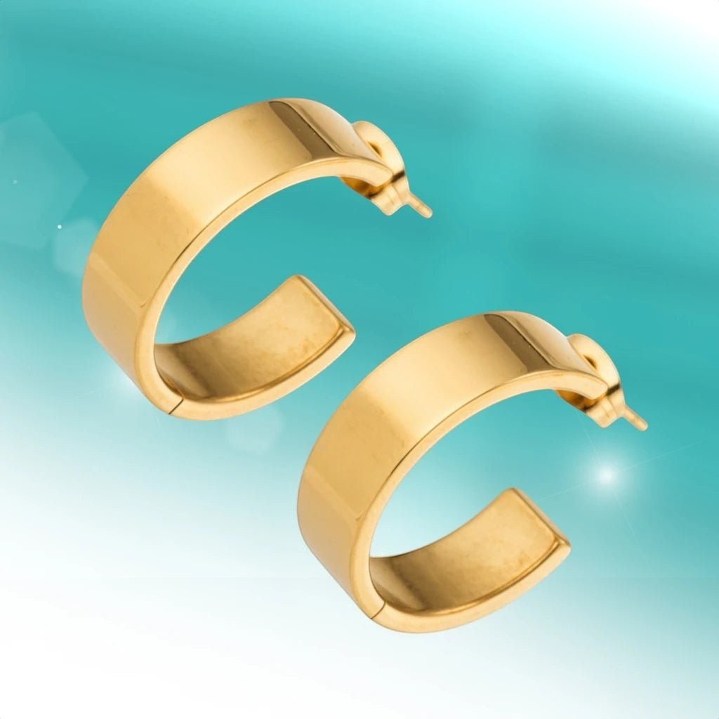 Oorbellen – 23mm Hoepel Creool Glad RVS Goudkleur Modern Unisex - Aramat Jewels - Oorringen - cadeautip