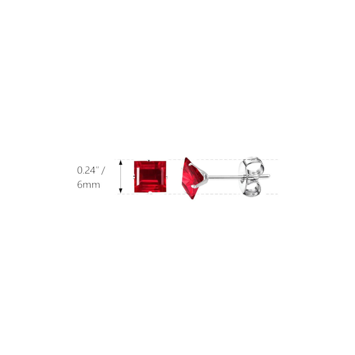 Oorbellen – 6mm Vierkante Zirkonia Rood op RVS Zilverkleur - Aramat Jewels - Oorbellen - cadeautip
