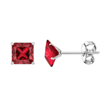 Oorbellen – 7mm Vierkante Zirkonia Rood op RVS Zilverkleur - Aramat Jewels - Oorbellen - cadeautip