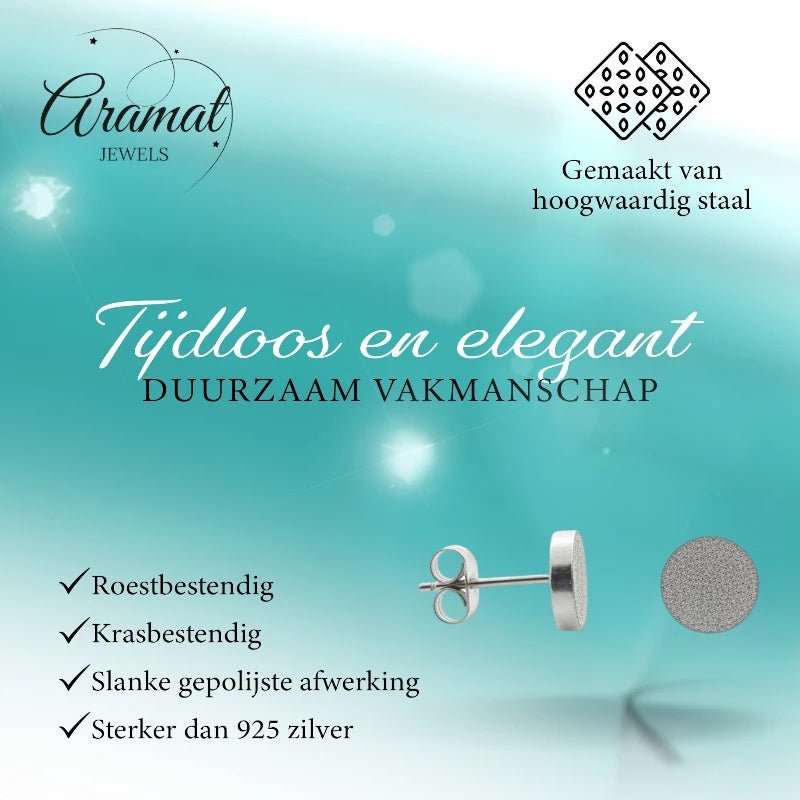 Oorbellen – 8mm Rond Sandblasted RVS Zilverkleur Unisex - Aramat Jewels - Oorbellen - cadeautip
