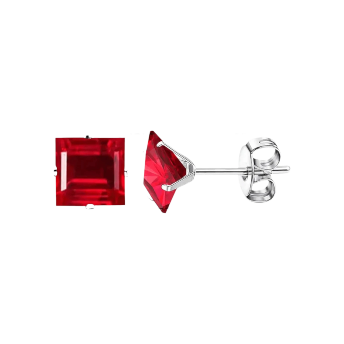 Oorbellen – 8mm Vierkante Zirkonia Rood op RVS Zilverkleur - Aramat Jewels - Oorbellen - cadeautip
