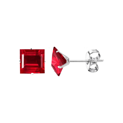 Oorbellen – 8mm Vierkante Zirkonia Rood op RVS Zilverkleur - Aramat Jewels - Oorbellen - cadeautip