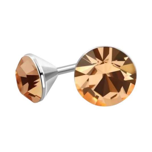 Stalen Kristal Oorbellen met champagnekleurig steentje – Zilverkleur – 4mm