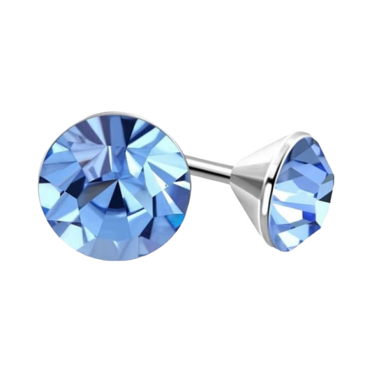 Stalen Kristal Oorbellen met lichtblauw steentje – Zilverkleur – 3mm