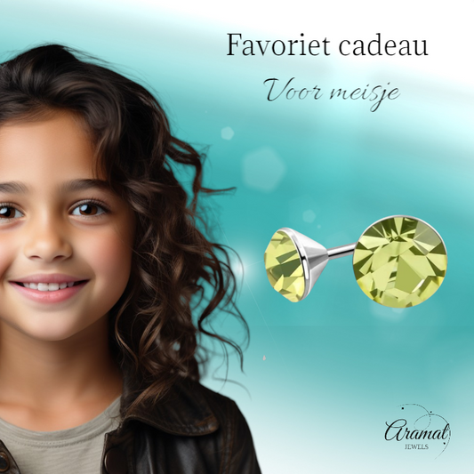 Lichtgroene Mini Kristal Oorbellen – 3mm – RVS