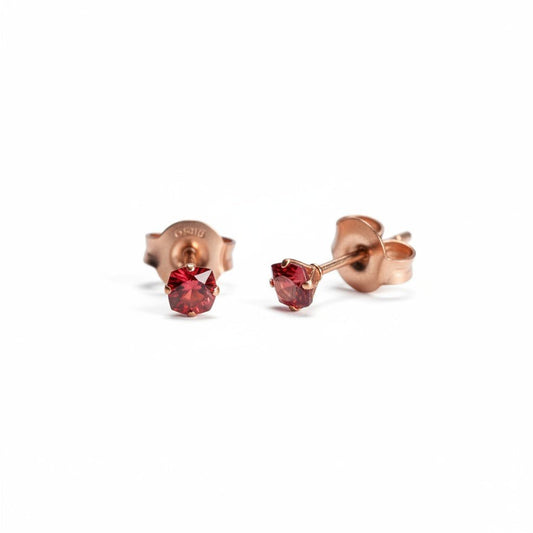 Oorbellen – RVS Roségoudkleur met Rode Vierkante Zirkonia (3mm) - Aramat Jewels - Oorbellen - cadeautip
