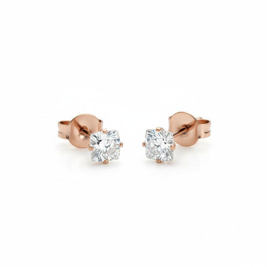Oorbellen – RVS Roségoudkleur met Vierkante Zirkonia (4mm) - Aramat Jewels - Oorbellen - cadeautip