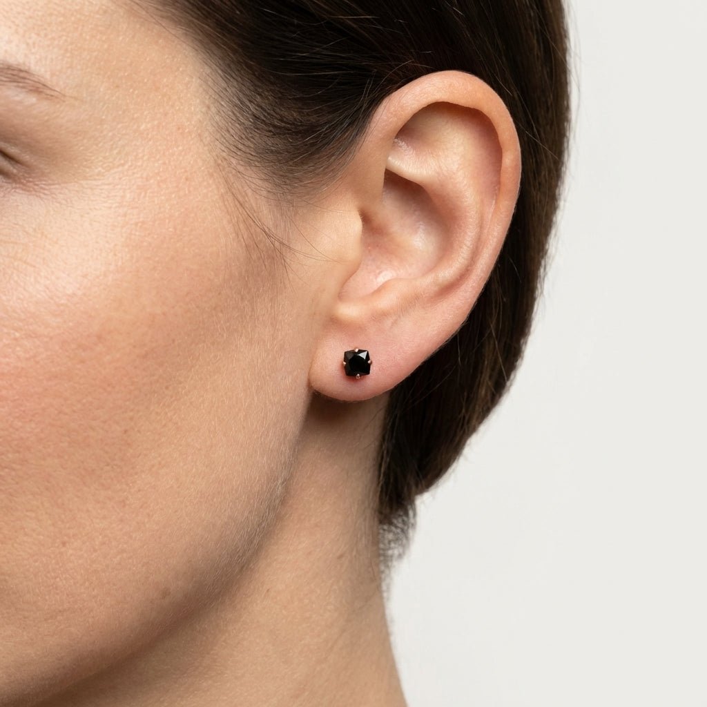 Oorbellen – RVS Roségoudkleur met Zwarte Vierkante Zirkonia (3mm) - Aramat Jewels - Oorbellen - cadeautip