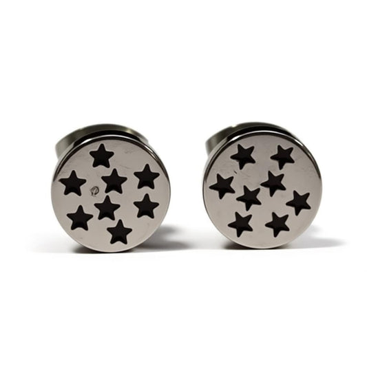 Oorbellen – RVS Sterrenpatroon Zilver/Zwart (8mm) - Aramat Jewels - Oorbellen - cadeautip