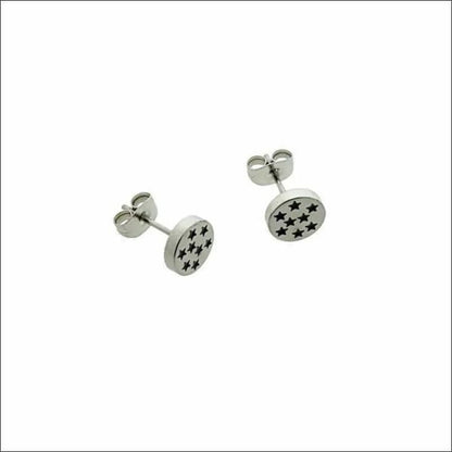 Oorbellen – RVS Sterrenpatroon Zilver/Zwart (8mm) - Aramat Jewels - Oorbellen - cadeautip