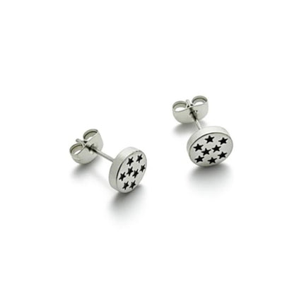 Oorbellen – RVS Sterrenpatroon Zilver/Zwart (8mm) - Aramat Jewels - Oorbellen - cadeautip