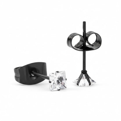 Oorbellen – RVS Zwartkleur met Vierkante Zirkonia (3mm) - Aramat Jewels - Oorbellen - cadeautip
