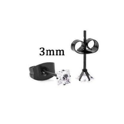 Oorbellen – RVS Zwartkleur met Vierkante Zirkonia (3mm) - Aramat Jewels - Oorbellen - cadeautip