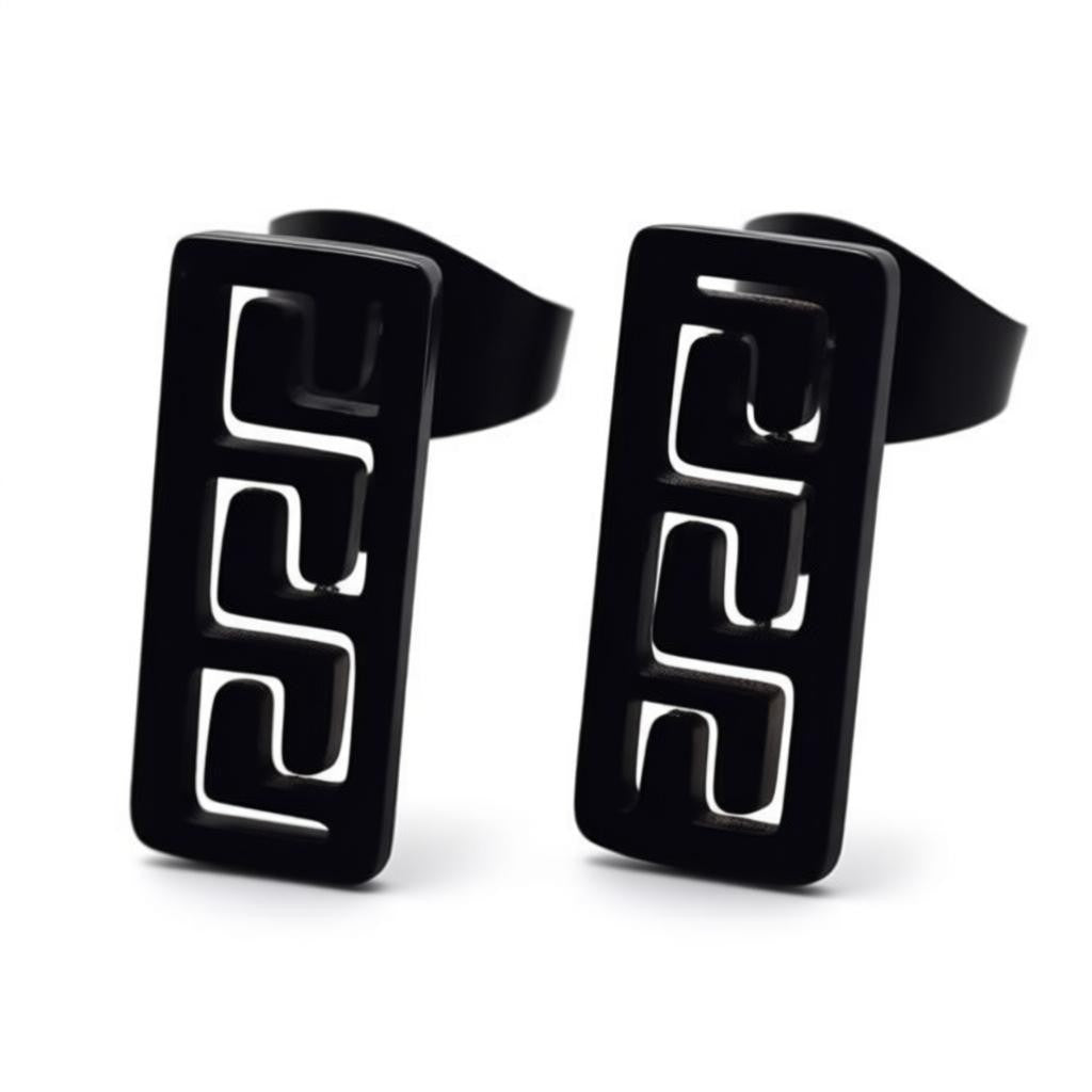 Oorbellen – Staal Bar Zwart Grieks Motief (11x5mm) - Aramat Jewels - Oorbellen - cadeautip