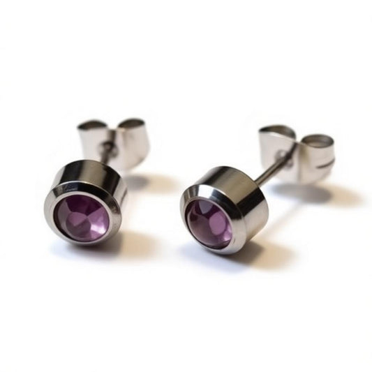 Oorbellen – Staal Licht Paarse Kristal (6mm) - Aramat Jewels - Oorbellen - cadeautip