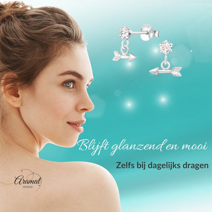 Oorbellen – Zilver Hanger Pijl Kristal (9x10mm) - Aramat Jewels - Oorbellen - cadeautip