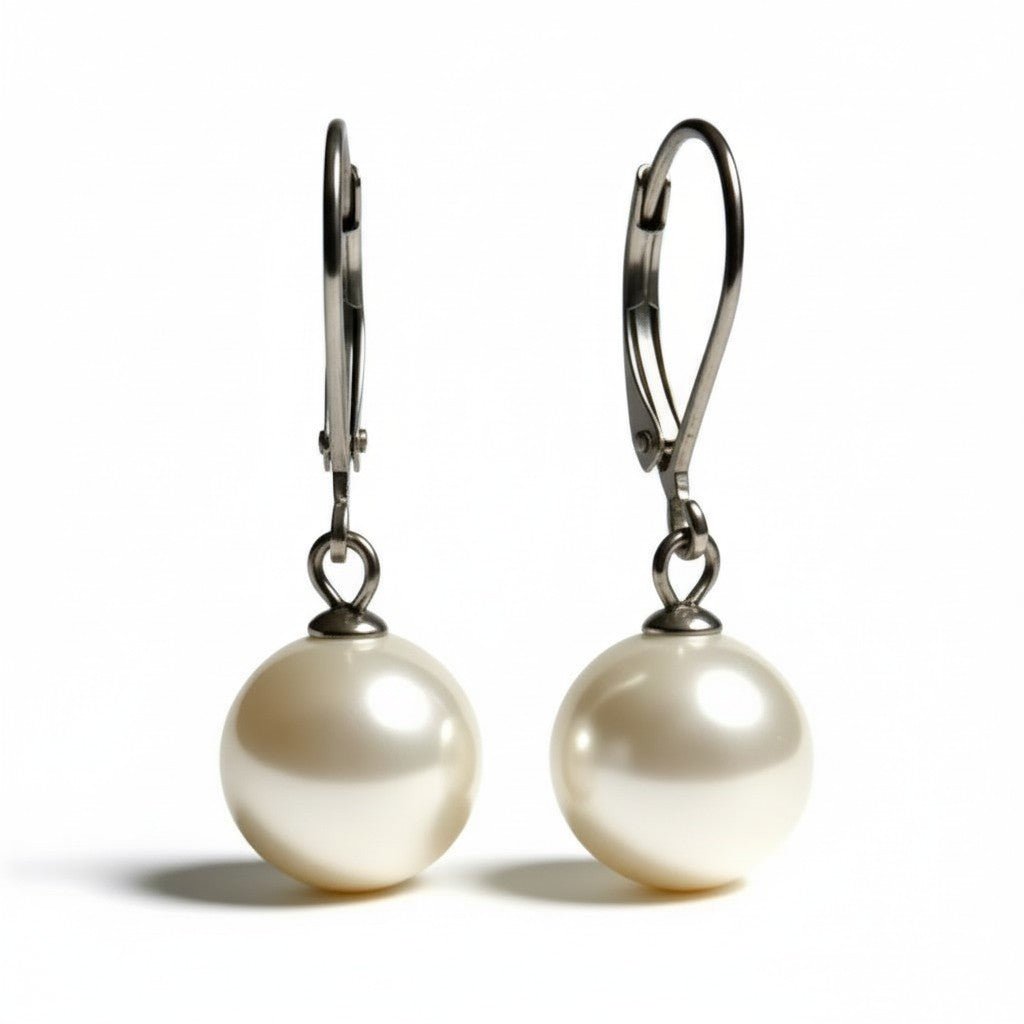 Oorhangers – RVS met Ronde Witte Parel (27mm) - Aramat Jewels - Oorhangers - cadeautip