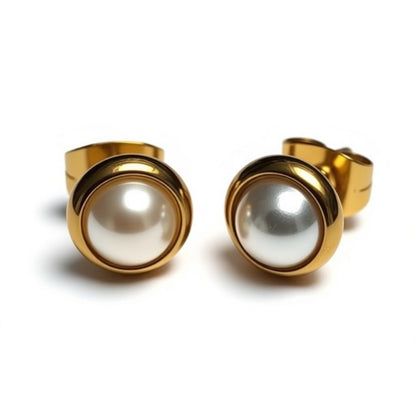 Oorknopjes – Parel Wit Goudkleurig (8mm) - Aramat Jewels - Oorbellen - cadeautip