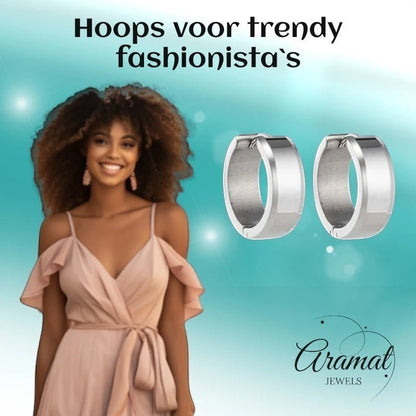 Oorringen – 20mm Creolen met Schuine Rand RVS Zilverkleur Unisex - Aramat Jewels - Oorringen - cadeautip