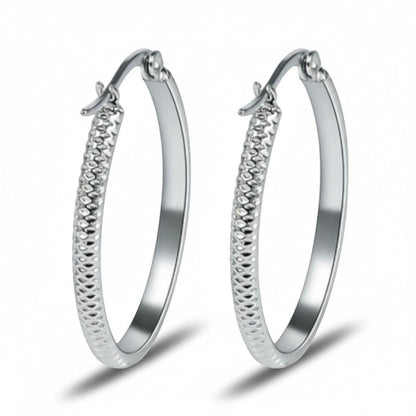 Oorringen – 20mm Creool Puntjes Patroon RVS Zilverkleur Dames - Aramat Jewels - Oorringen - cadeautip