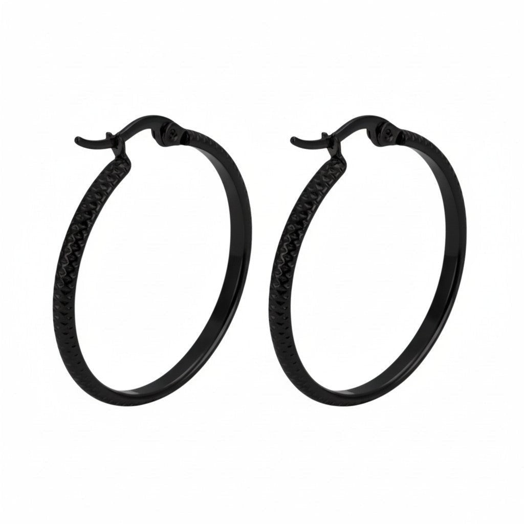 Oorringen – 25mm Creool Puntjes Patroon RVS Zwart Dames - Aramat Jewels - Oorringen - cadeautip