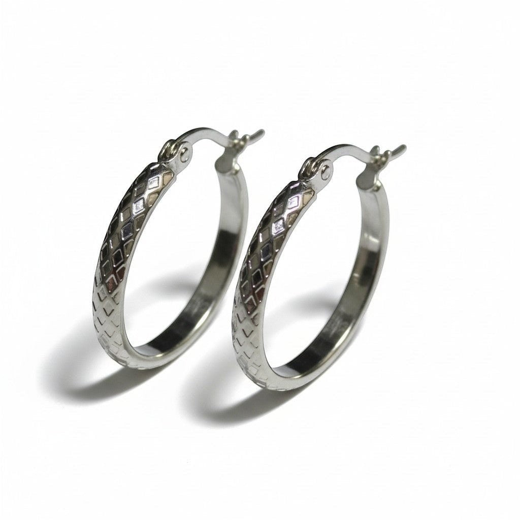 Oorringen – 25mm Creool Ruitjes Patroon RVS Zilverkleur Dames - Aramat Jewels - Oorringen - cadeautip