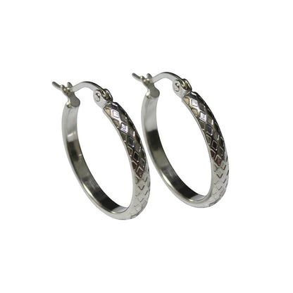 Oorringen – 25mm Creool Ruitjes Patroon RVS Zilverkleur Dames - Aramat Jewels - Oorringen - cadeautip