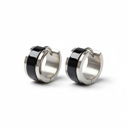 Oorringen – Bicolor RVS Glans Zwart/Zilver (13x7mm) - Aramat Jewels - Oorringen - cadeautip