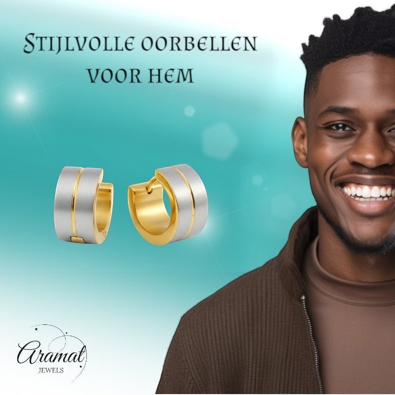 Oorringen – Mat Bicolor RVS Zilver/Goud (13x7mm) - Aramat Jewels - Oorringen - cadeautip