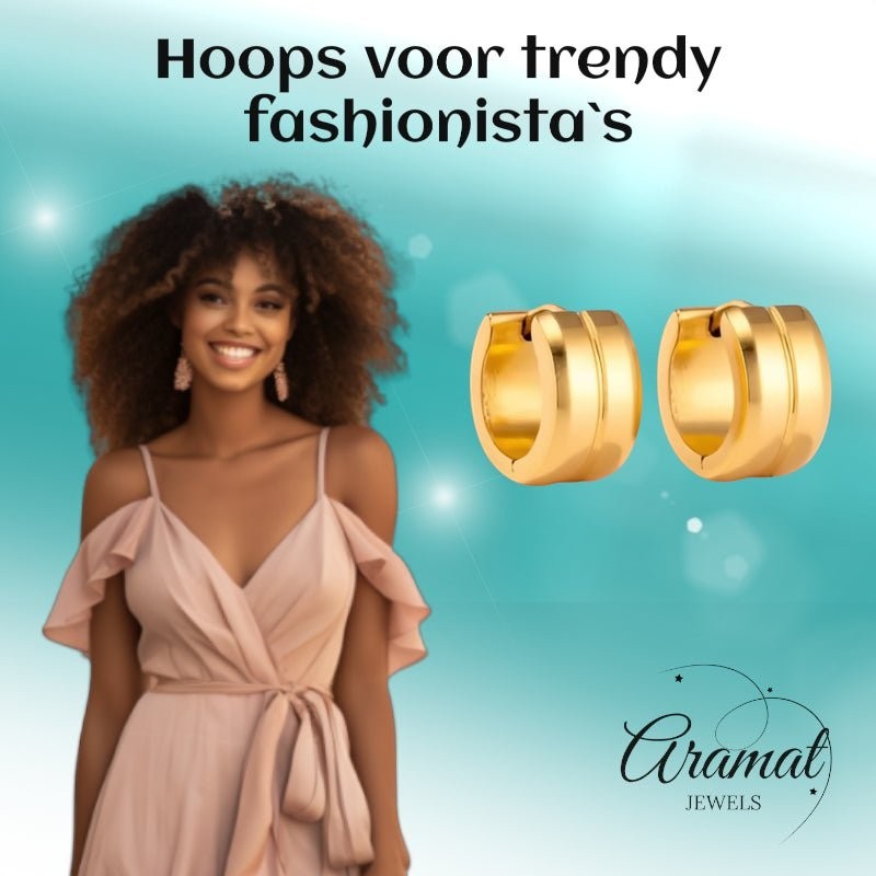 Oorringen – Staal Enkele Streep Goudkleurig (13mm) - Aramat Jewels - Oorringen - cadeautip