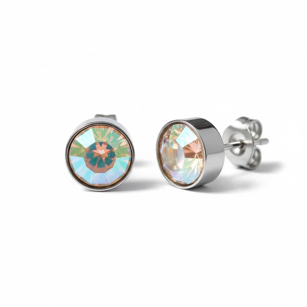 Oorstekers – Staal Kristal AB Transparant Zilverkleur (7mm) - Aramat Jewels - Oorbellen - cadeautip