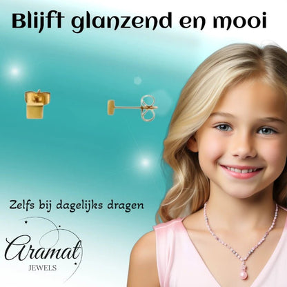 Oorstekers – Staal Vierkant Goudkleurig (3mm) - Aramat Jewels - Oorbellen - cadeautip