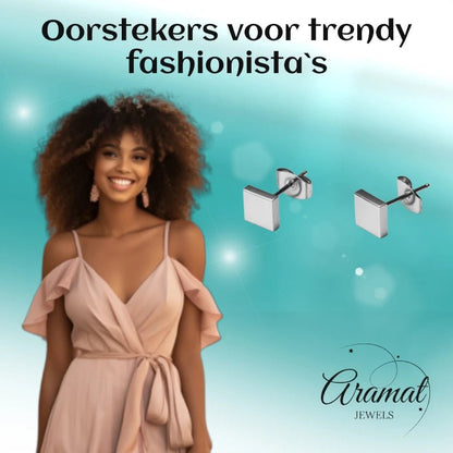 Oorstekers – Staal Vierkant Zilverkleurig (5mm) - Aramat Jewels - Oorbellen - cadeautip