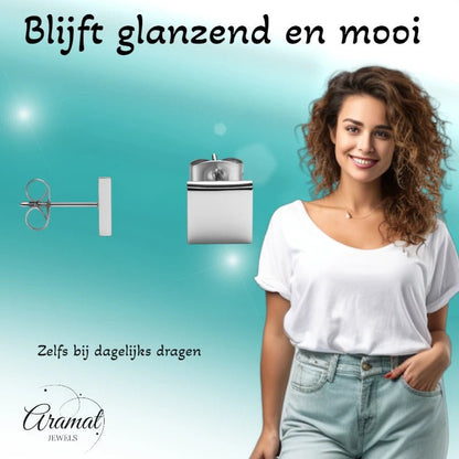 Oorstekers – Staal Vierkant Zilverkleurig (8mm) - Aramat Jewels - Oorbellen - cadeautip