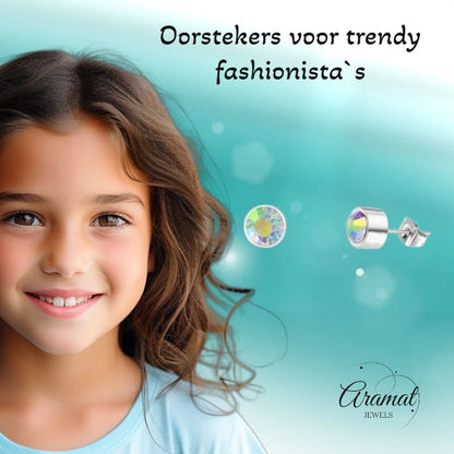Oorstuds – Staal Kristal AB Transparant Zilverkleur (3mm) - Aramat Jewels - Oorbellen - cadeautip