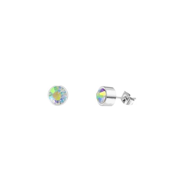 Oorstuds – Staal Kristal AB Transparant Zilverkleur (3mm) - Aramat Jewels - Oorbellen - cadeautip