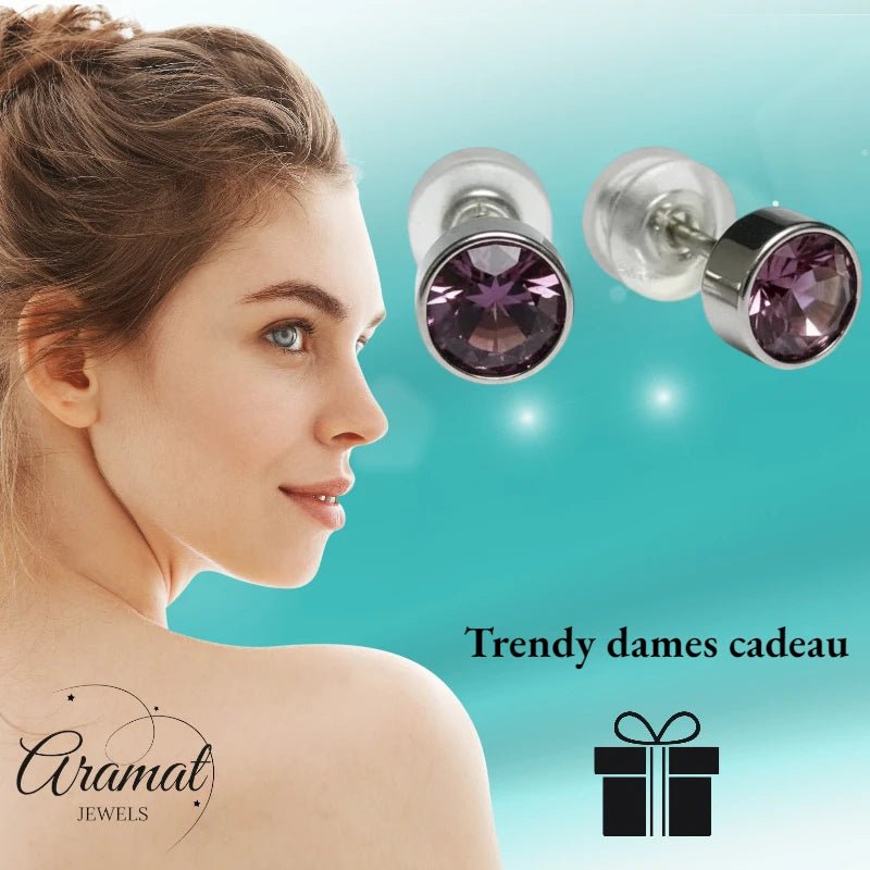 Oorstuds – Staal Kristal Licht Paars Zilverkleur (5mm) - Aramat Jewels - Oorbellen - cadeautip