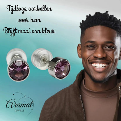 Oorstuds – Staal Kristal Licht Paars Zilverkleur (5mm) - Aramat Jewels - Oorbellen - cadeautip