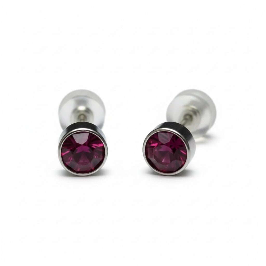 Oorstuds – Staal Kristal Paars Zilverkleur (5mm) - Aramat Jewels - Oorbellen - cadeautip