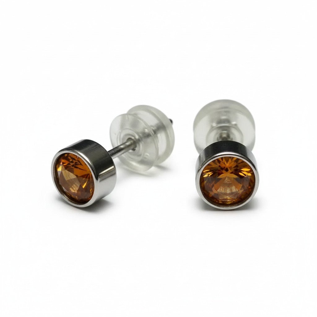 Oorstuds – Staal Kristal Topaas Bruin Zilverkleur (5mm) - Aramat Jewels - Oorbellen - cadeautip