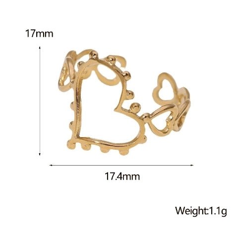 Open Ring Hartjes Schakel met Bolletjes Versiering (RVS Verstelbaar) - Aramat Jewels - Ringen - cadeautip