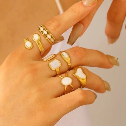 Open Ring RVS 2 Rechthoeken Emaille - 13mm - Parel Wit - Aramat Jewels - Ringen - cadeautip