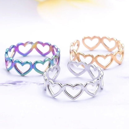 Open Ring RVS Hartjes Schakel (Multicolor, Zilver - of Goudkleur) - Aramat Jewels - Ringen - cadeautip