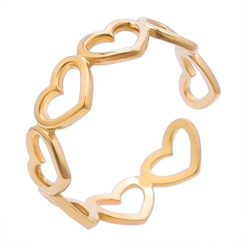 Open Ring RVS Hartjes Schakel (Multicolor, Zilver - of Goudkleur) - Aramat Jewels - Ringen - cadeautip