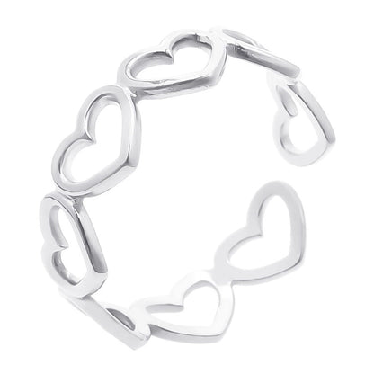 Open Ring RVS Hartjes Schakel (Multicolor, Zilver - of Goudkleur) - Aramat Jewels - Ringen - cadeautip