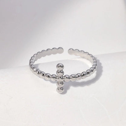 Open Ring RVS met Bolletjesmotief en Kruisje (10 mm) - Aramat Jewels - Ringen - cadeautip