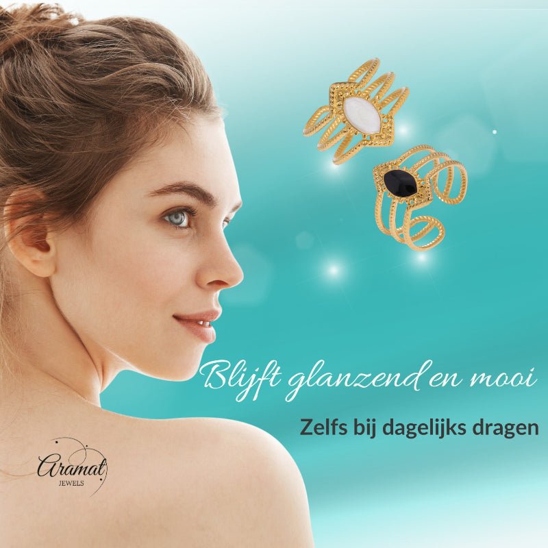 Open Ring RVS met Druppel Emaille en Gedraaide Banden (15 mm) - Aramat Jewels - Ringen - cadeautip